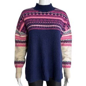 WoolOvers Fair Isle Lambswool Sweater – Navy/Pink – Size M